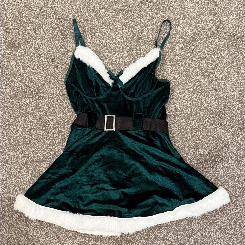 Green Velvet Santa Baby Doll with White Fur Trim
